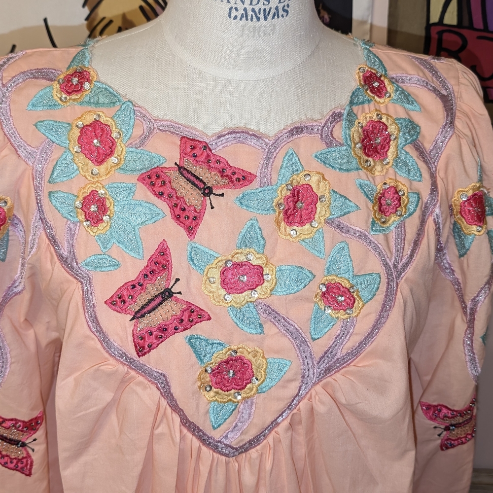 vintage embroidered butterfly MuMu Kaftan - Picture 8 of 12